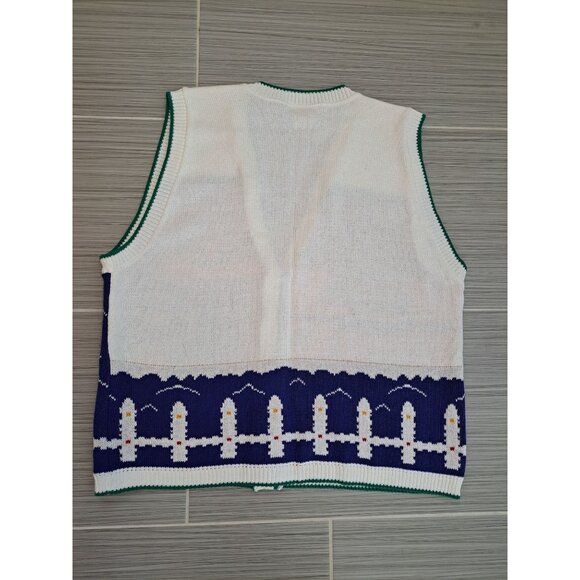 Vtg Women's Nautical Sweater Vest Med Sailboat Cable Knit Multicolor Kitchy - Picture 10 of 10
